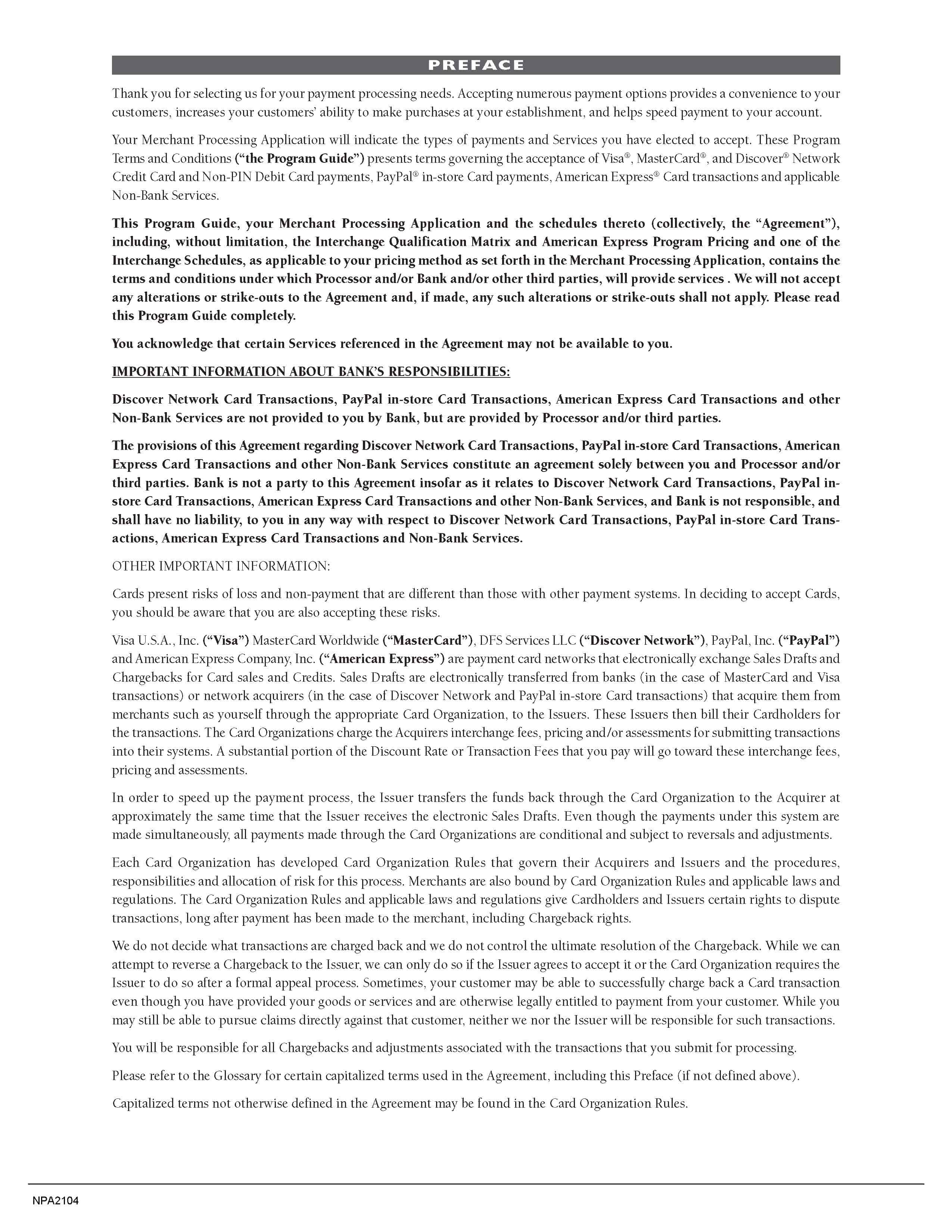 Merchant Services Program Terms and Conditions — page 2