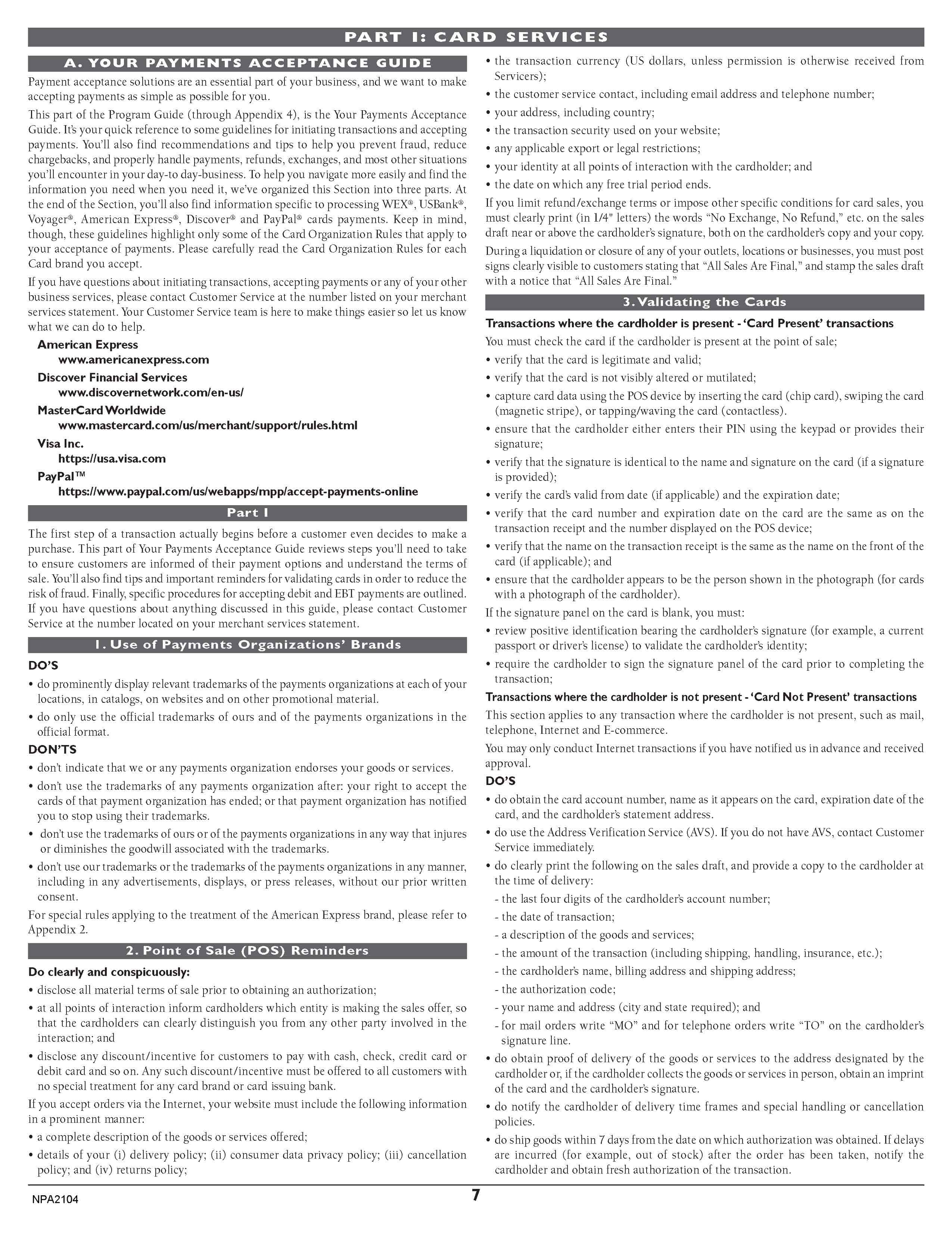 Merchant Services Program Terms and Conditions — page 7