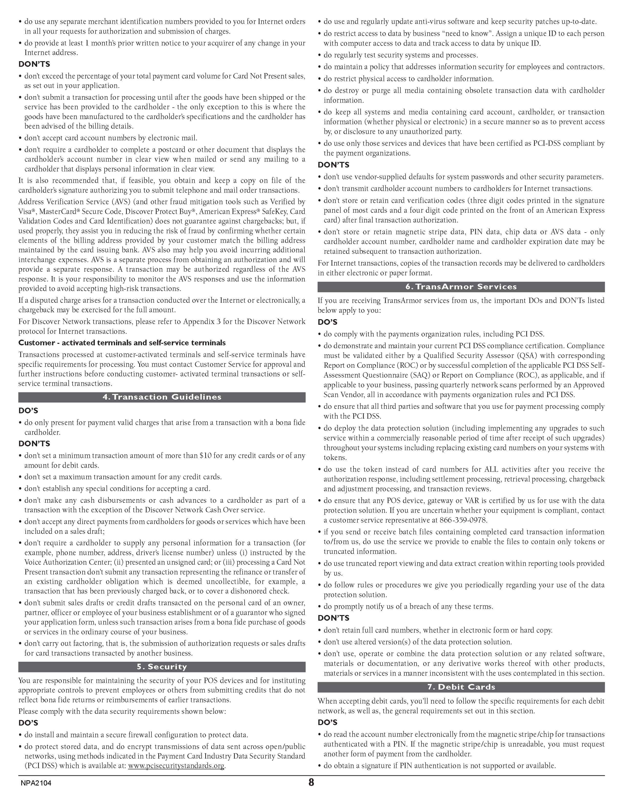 Merchant Services Program Terms and Conditions — page 8