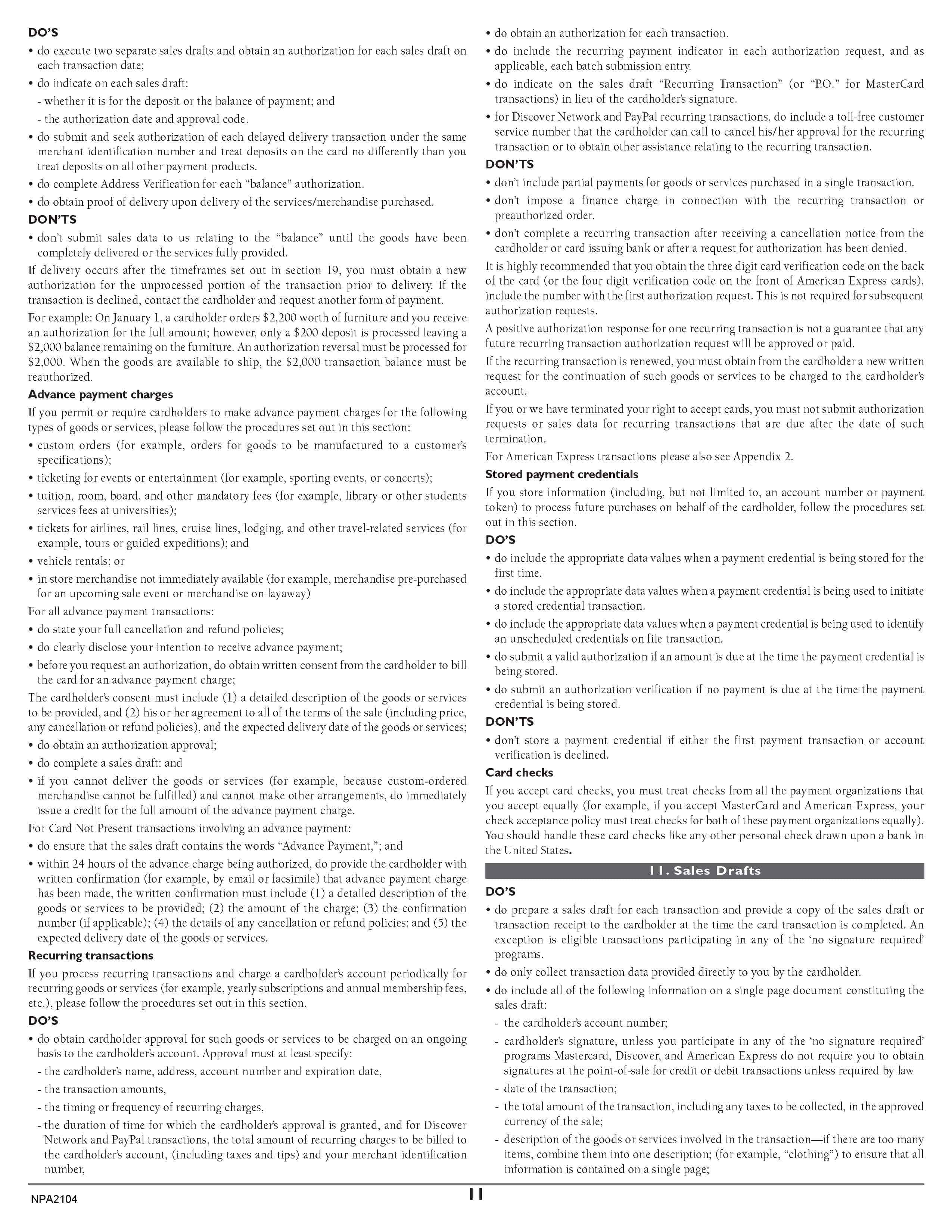 Merchant Services Program Terms and Conditions — page 11
