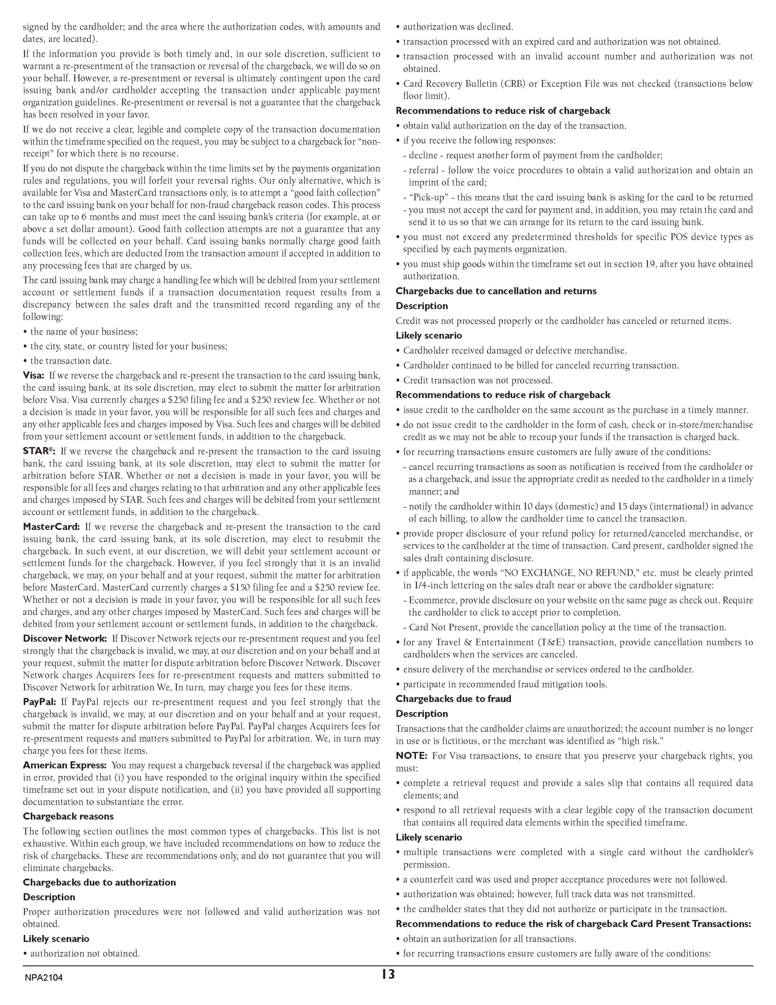 Merchant Services Program Terms and Conditions — page 13