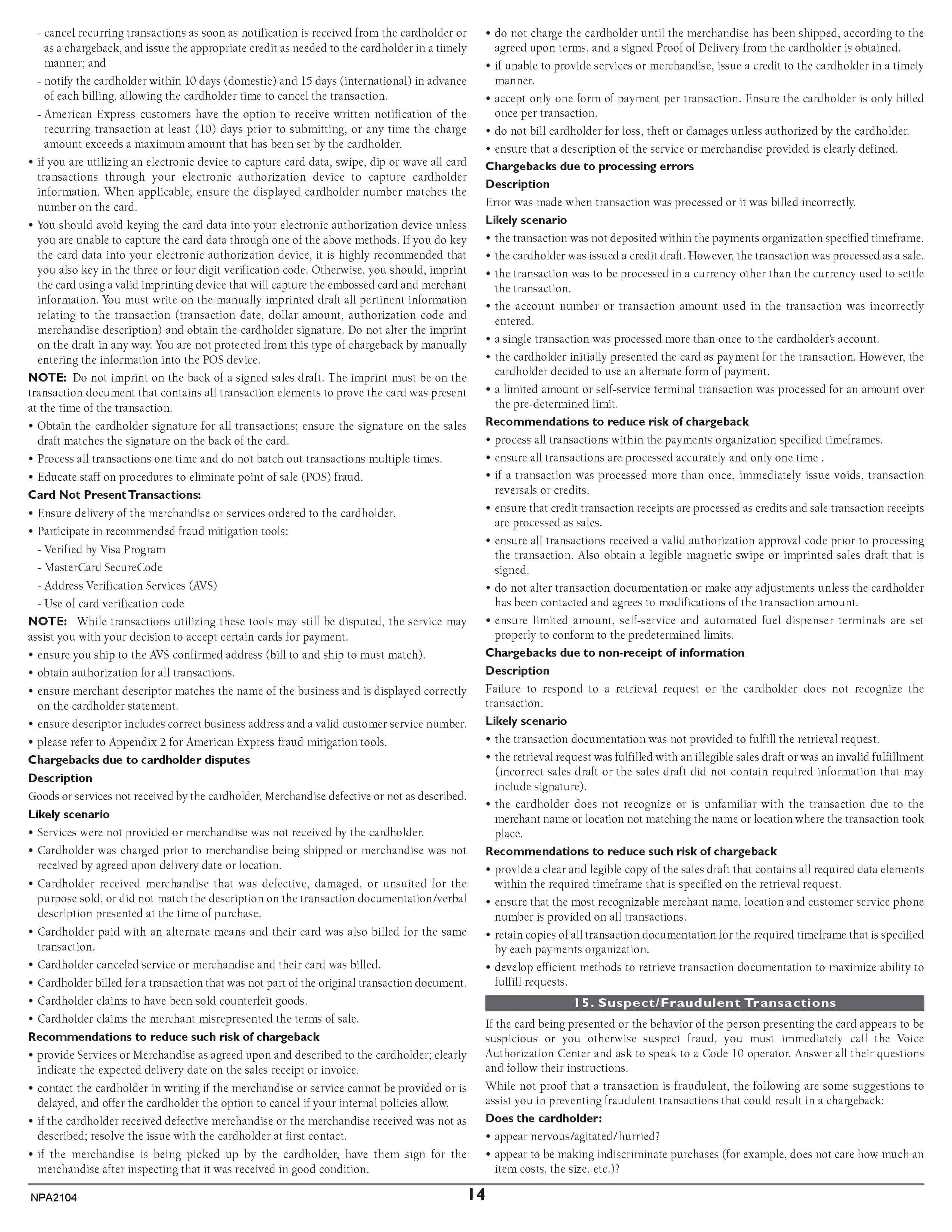 Merchant Services Program Terms and Conditions — page 14