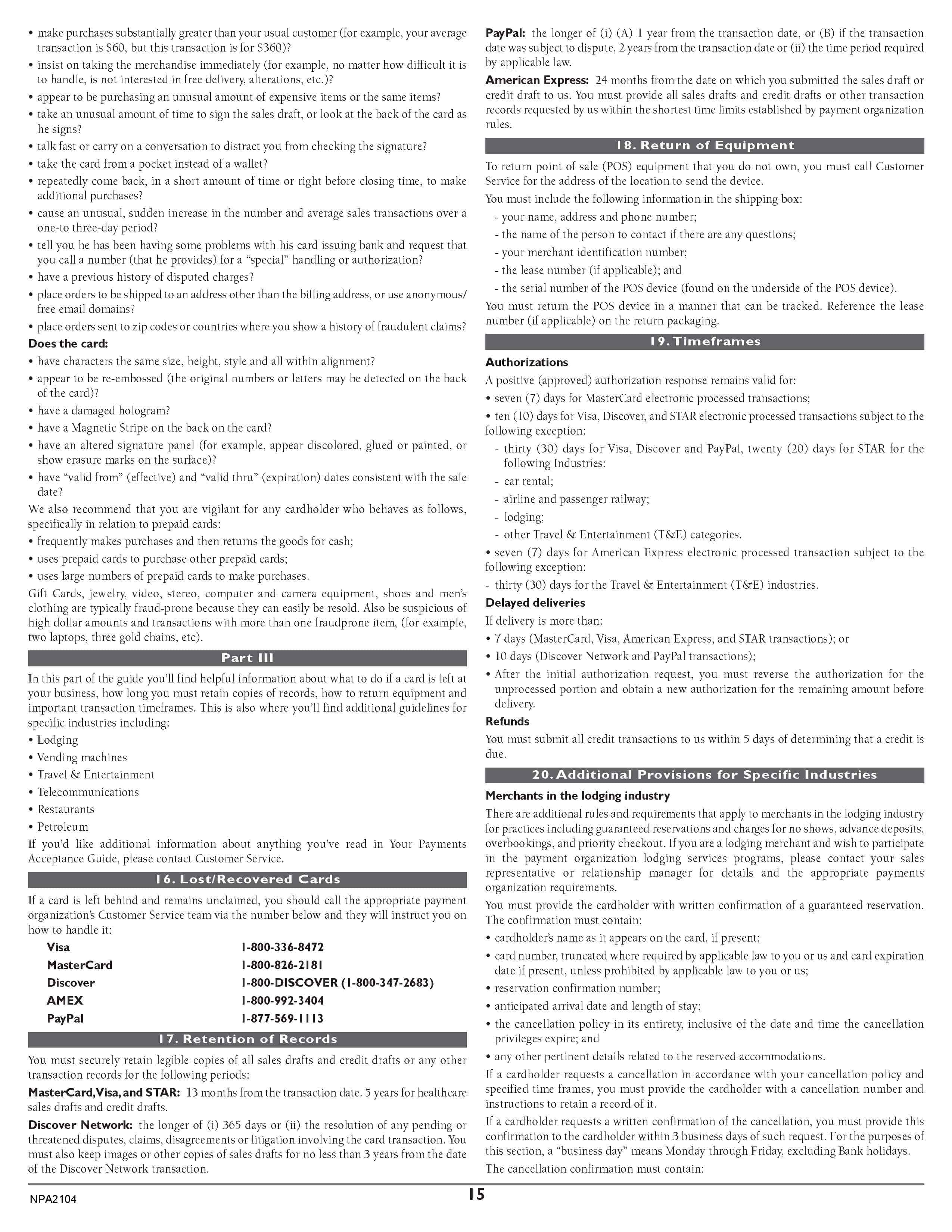 Merchant Services Program Terms and Conditions — page 15
