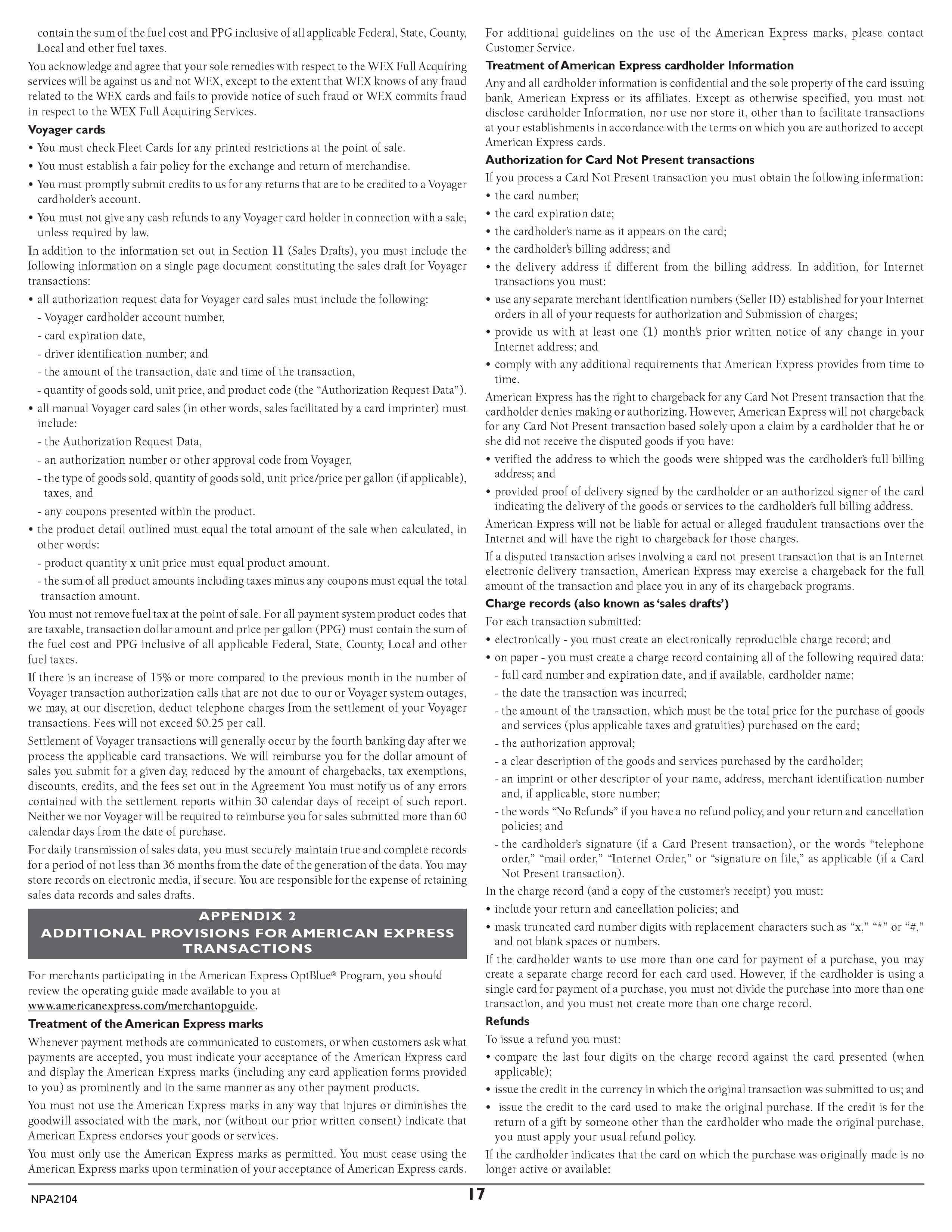Merchant Services Program Terms and Conditions — page 17