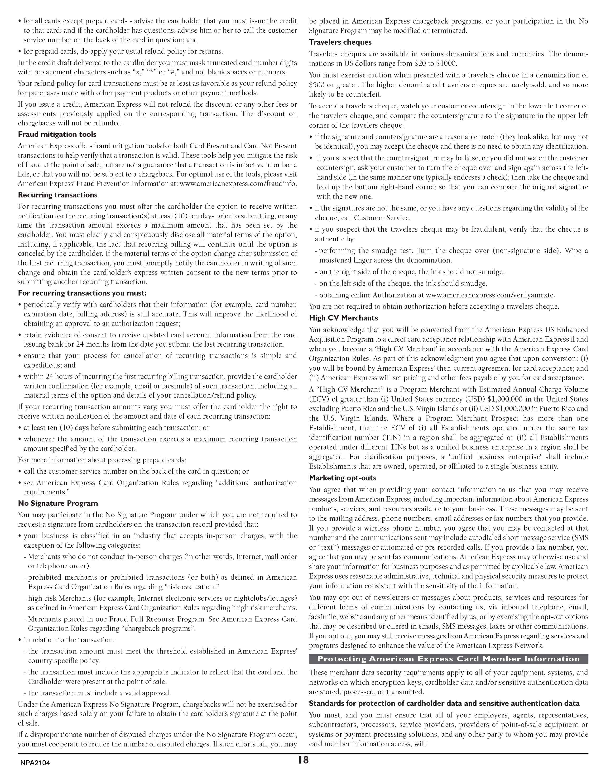 Merchant Services Program Terms and Conditions — page 18