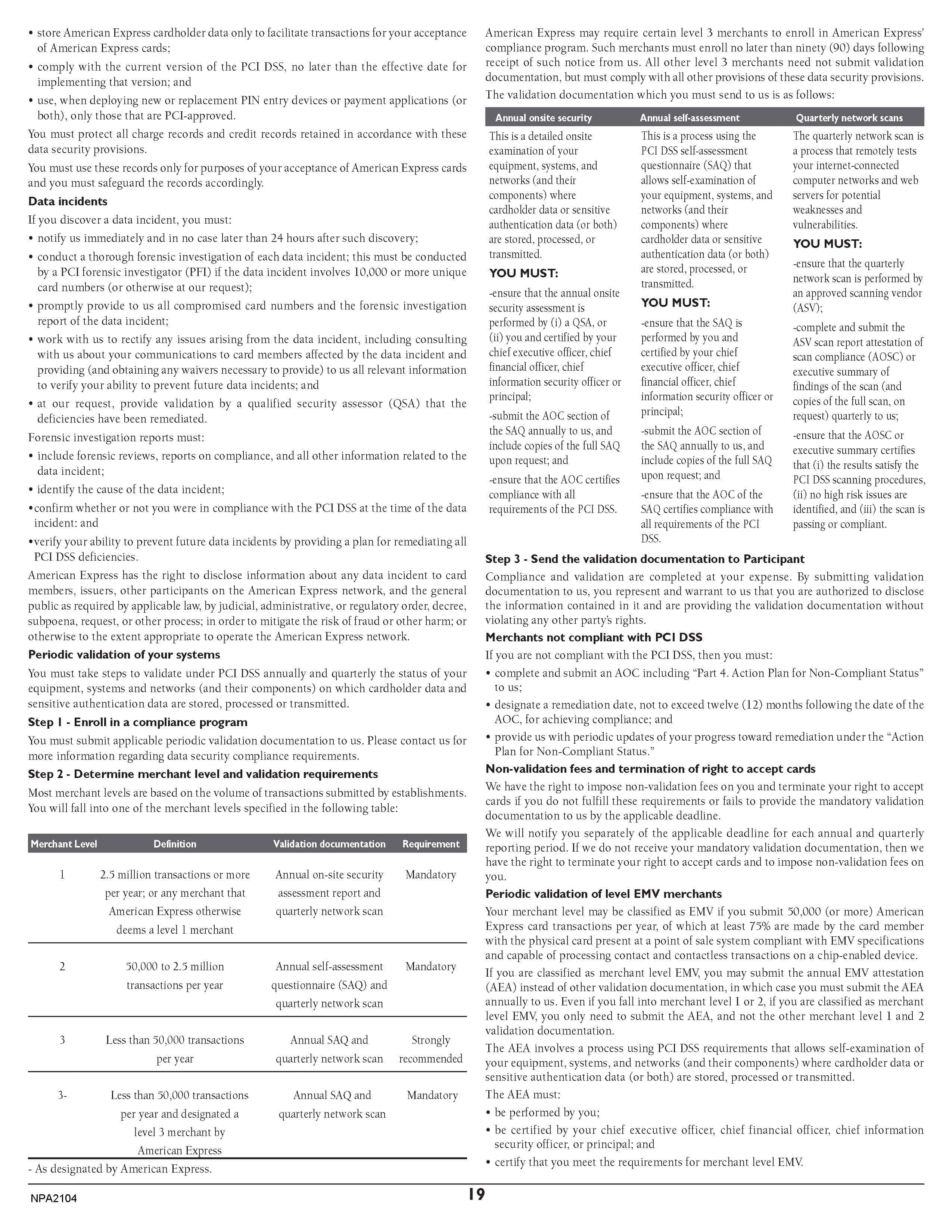 Merchant Services Program Terms and Conditions — page 19