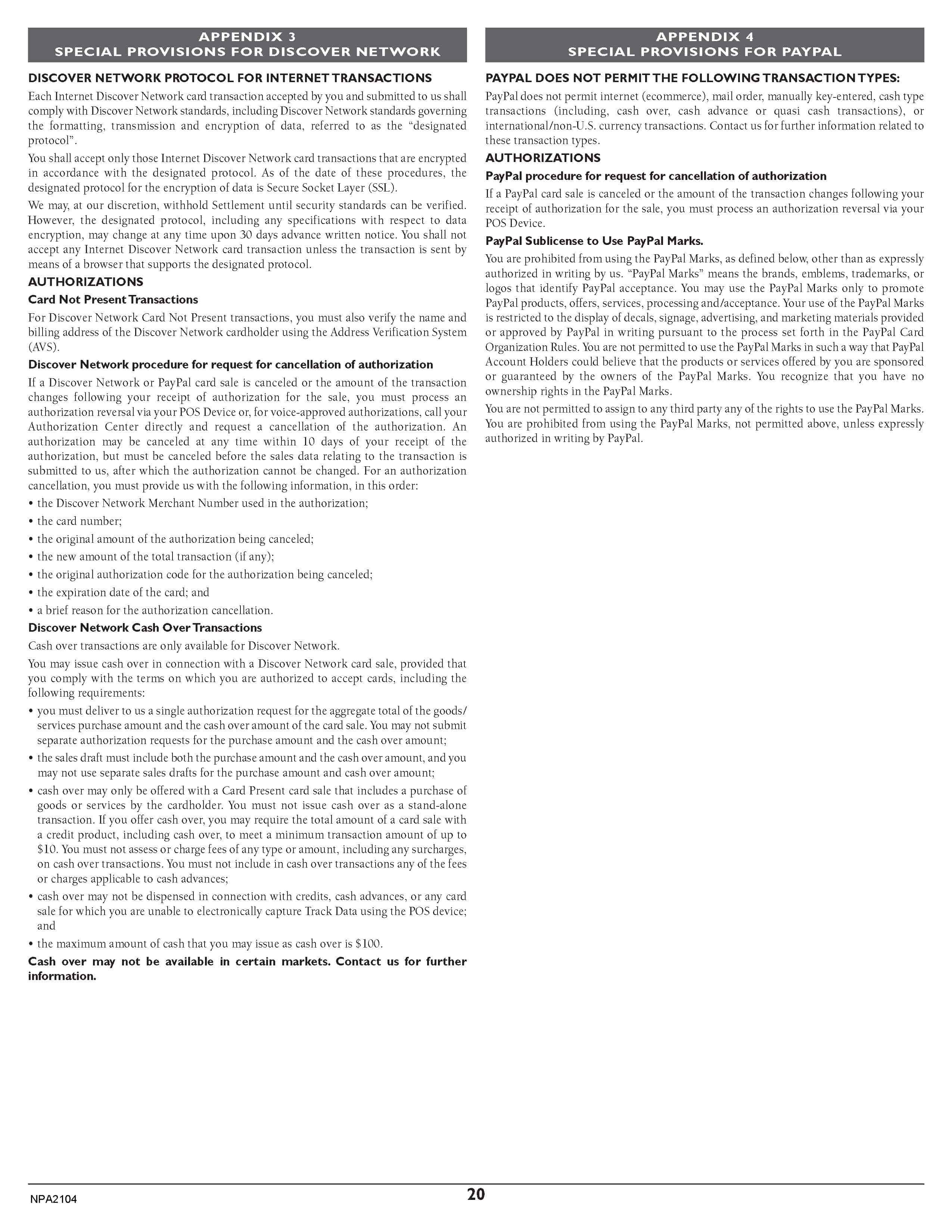 Merchant Services Program Terms and Conditions — page 20