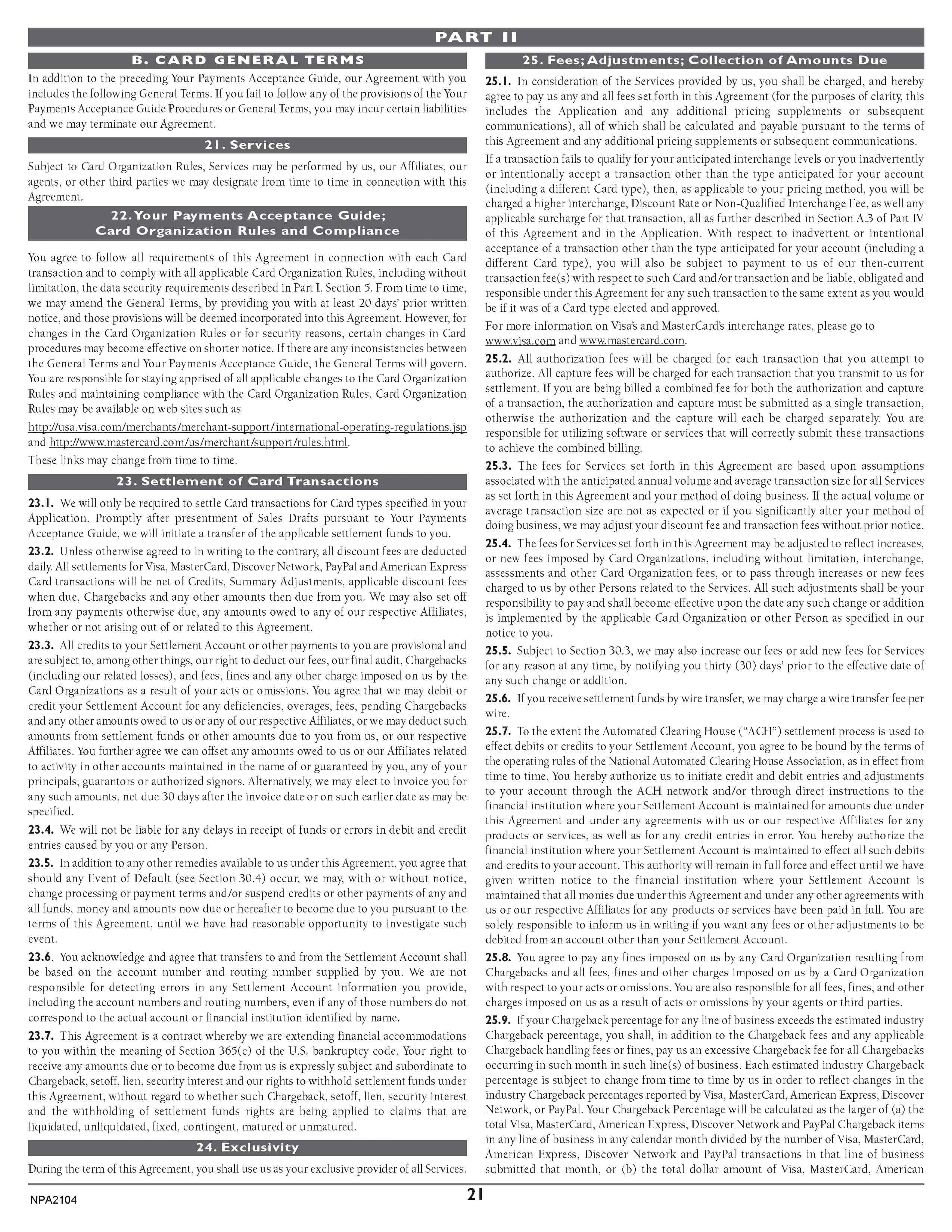 Merchant Services Program Terms and Conditions — page 21