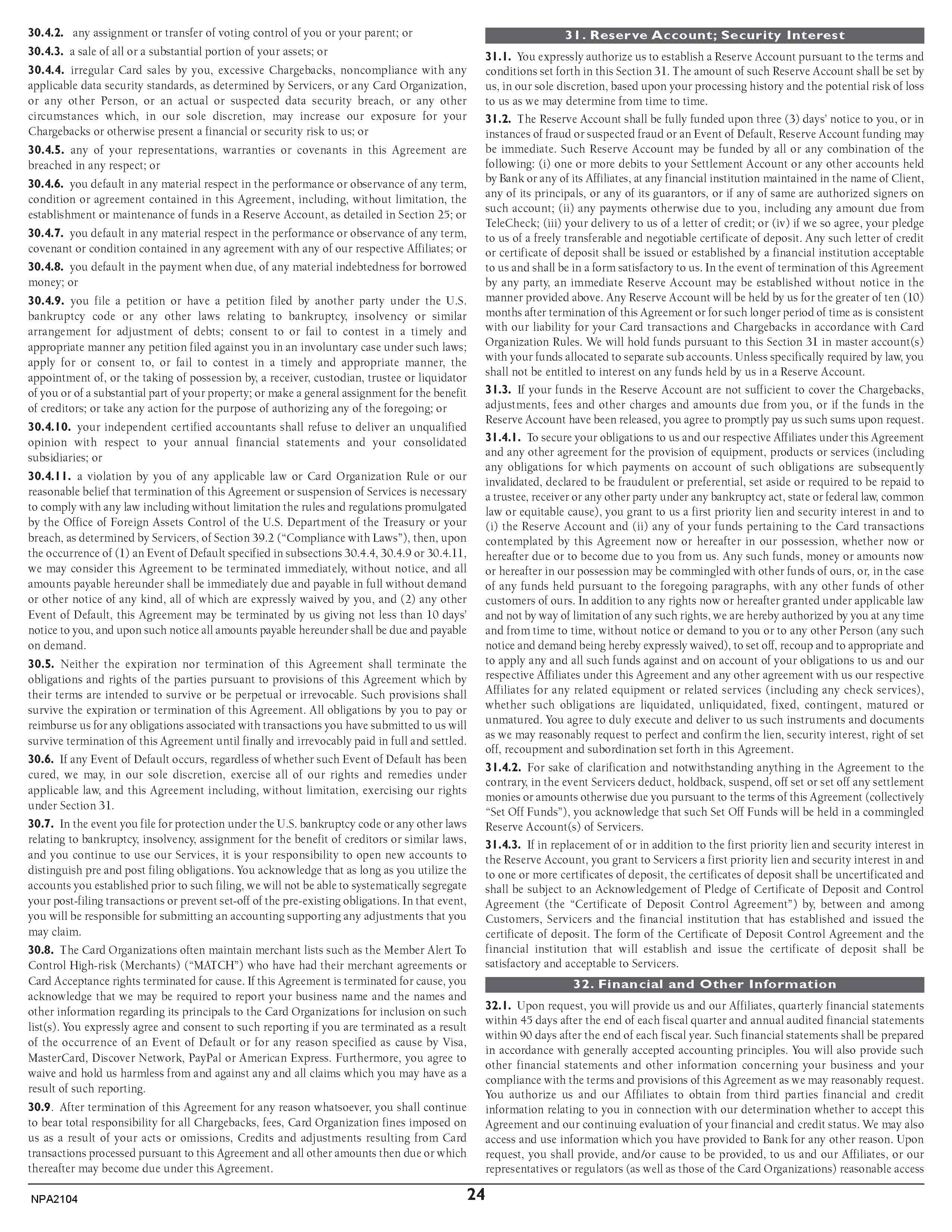 Merchant Services Program Terms and Conditions — page 24