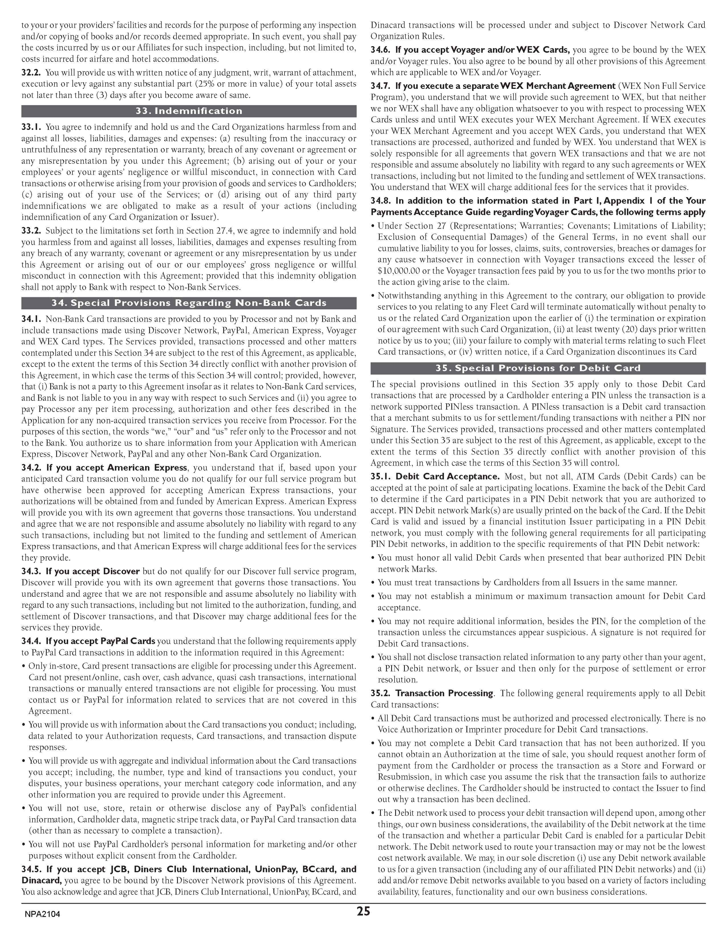 Merchant Services Program Terms and Conditions — page 25