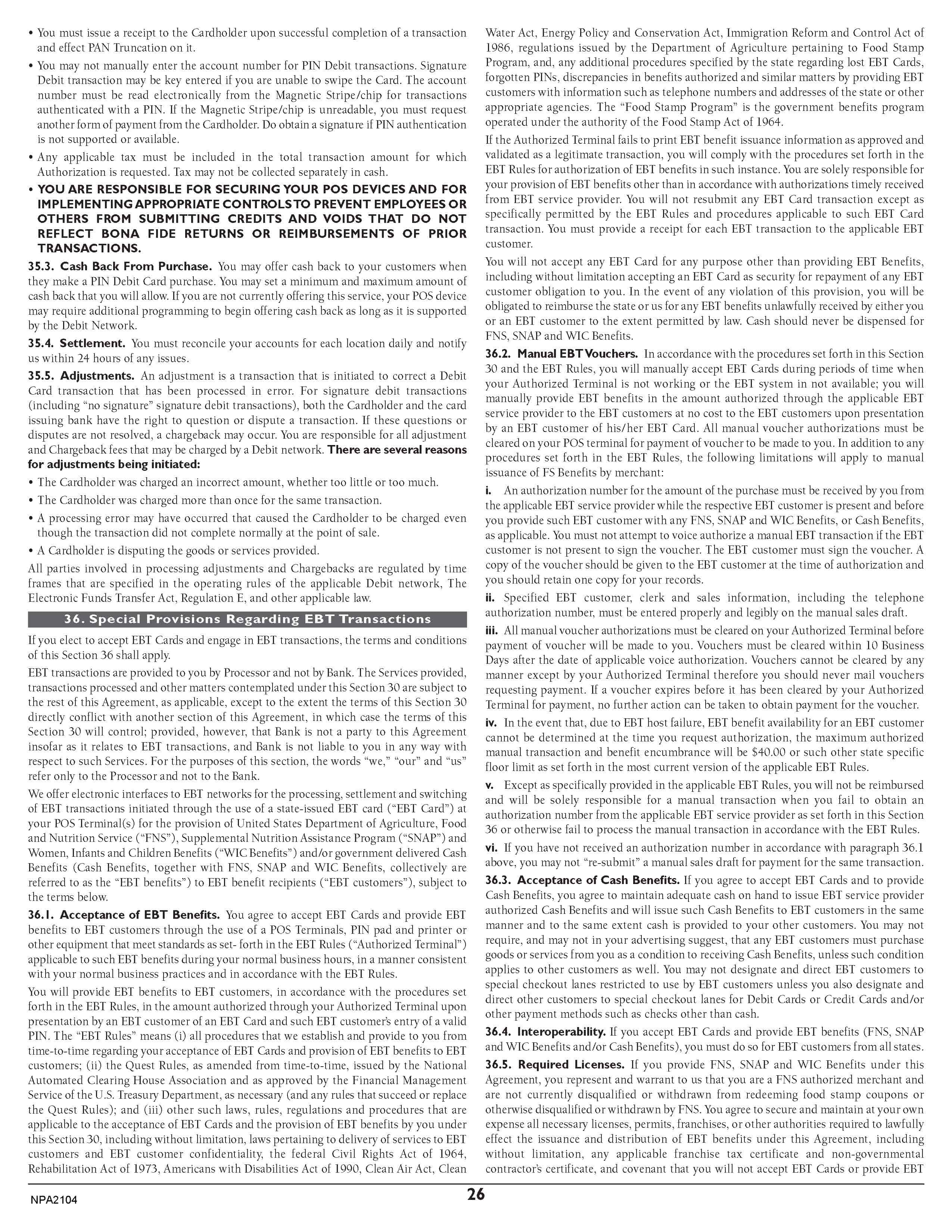 Merchant Services Program Terms and Conditions — page 26