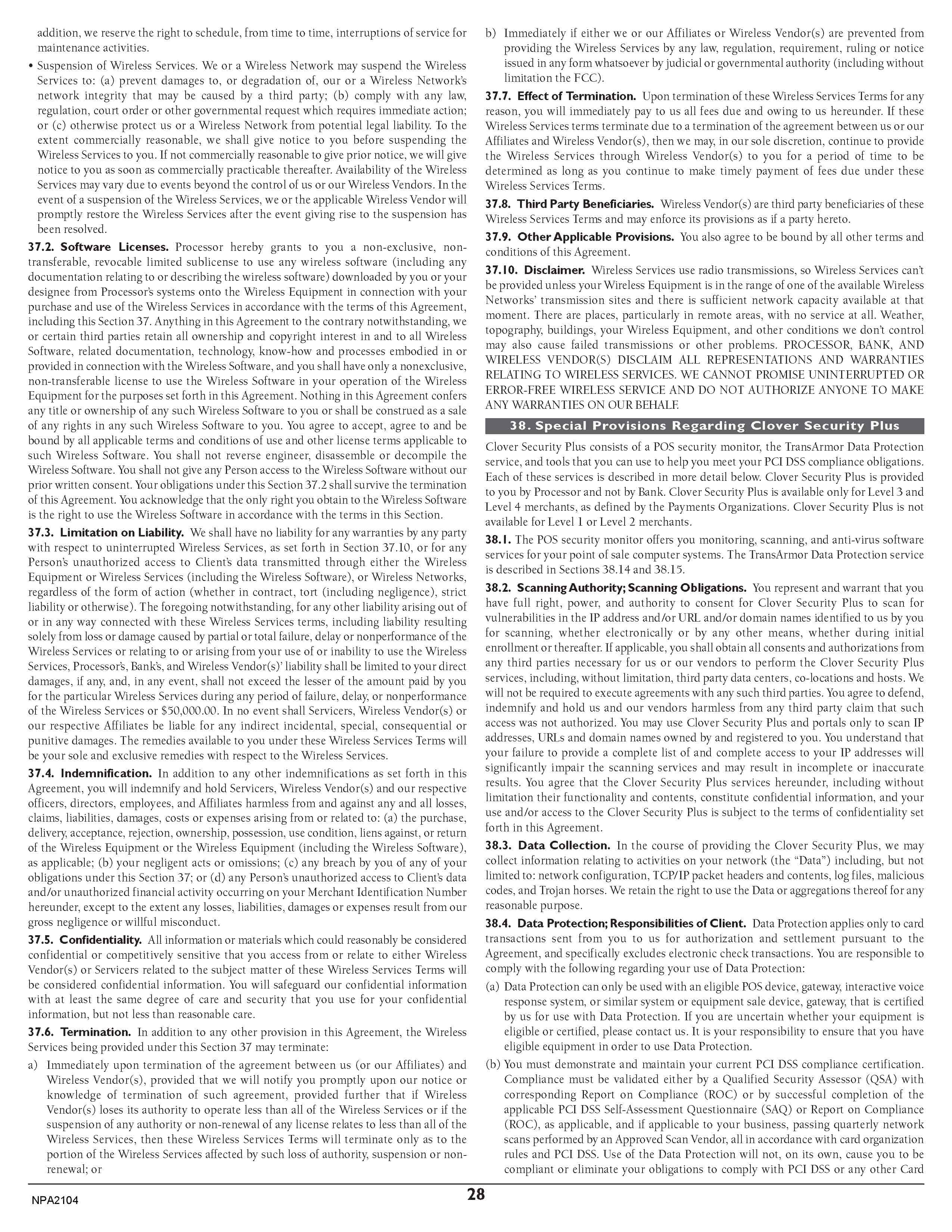 Merchant Services Program Terms and Conditions — page 28