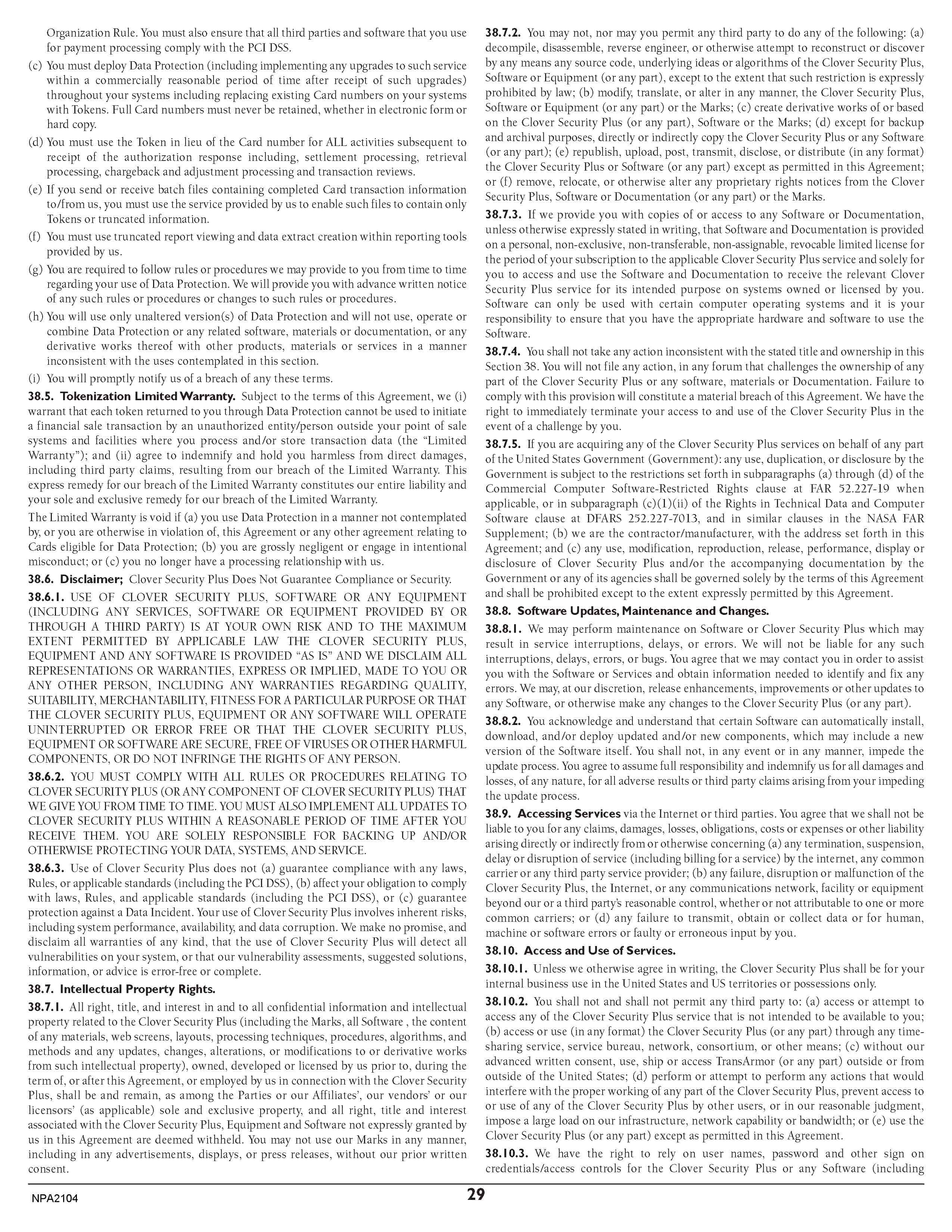 Merchant Services Program Terms and Conditions — page 29