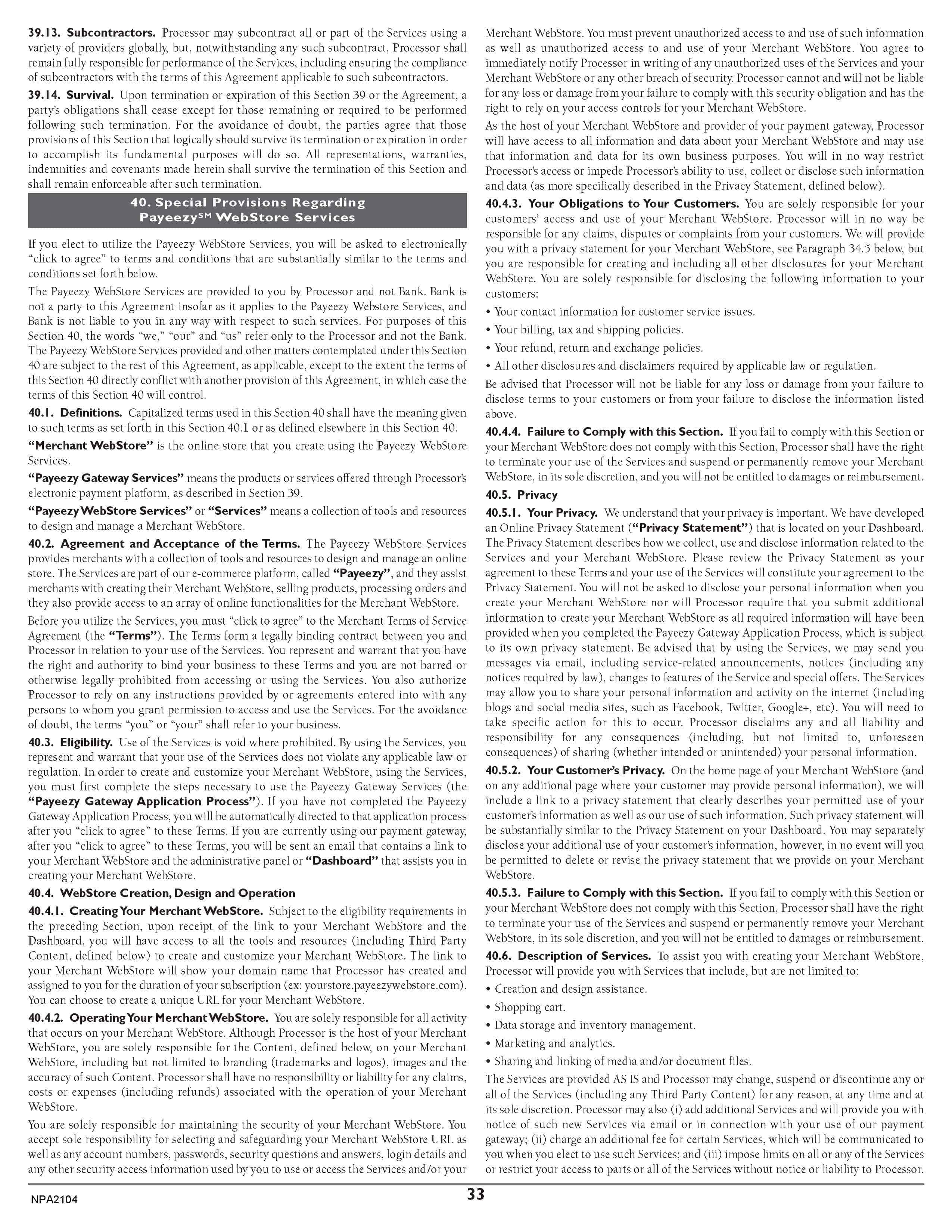 Merchant Services Program Terms and Conditions — page 33