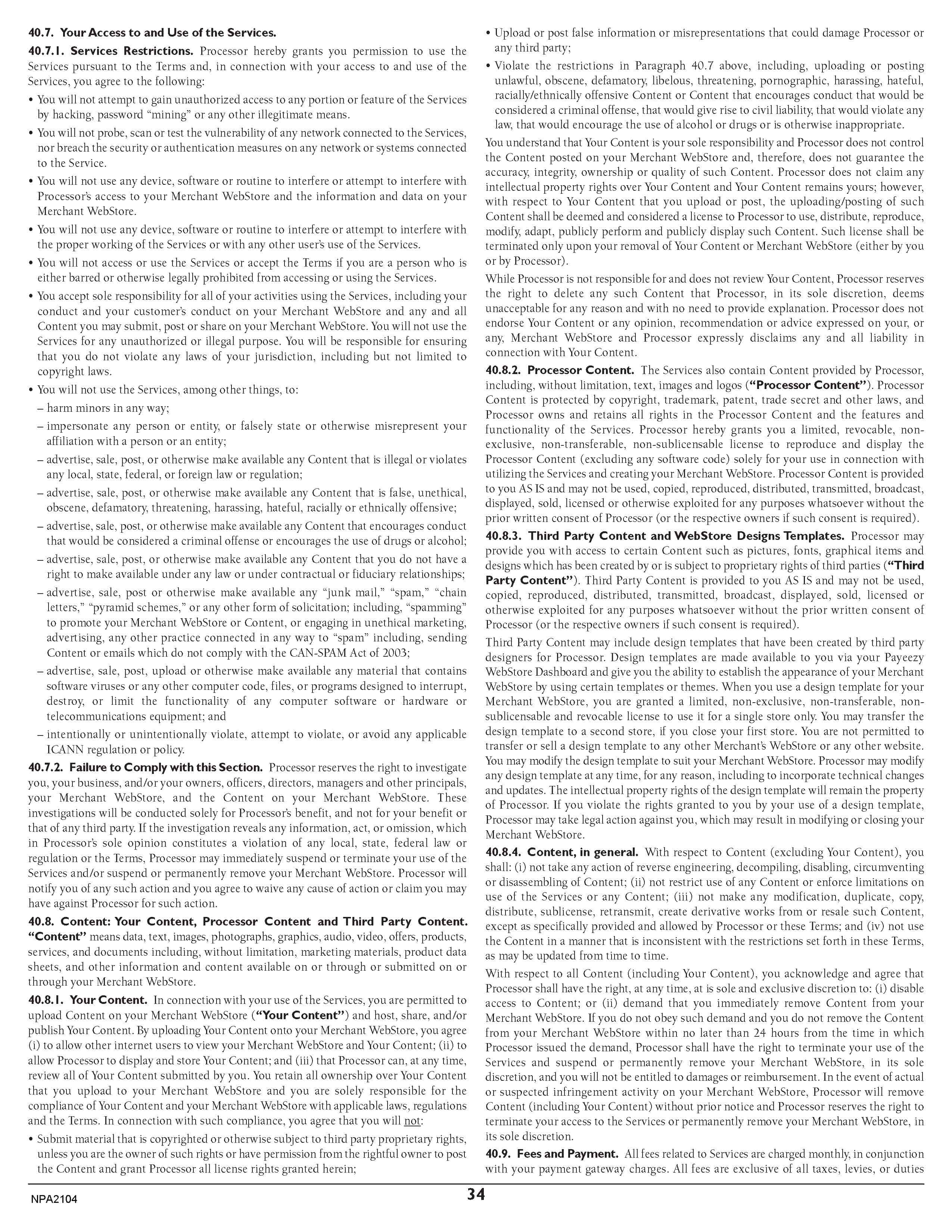 Merchant Services Program Terms and Conditions — page 34