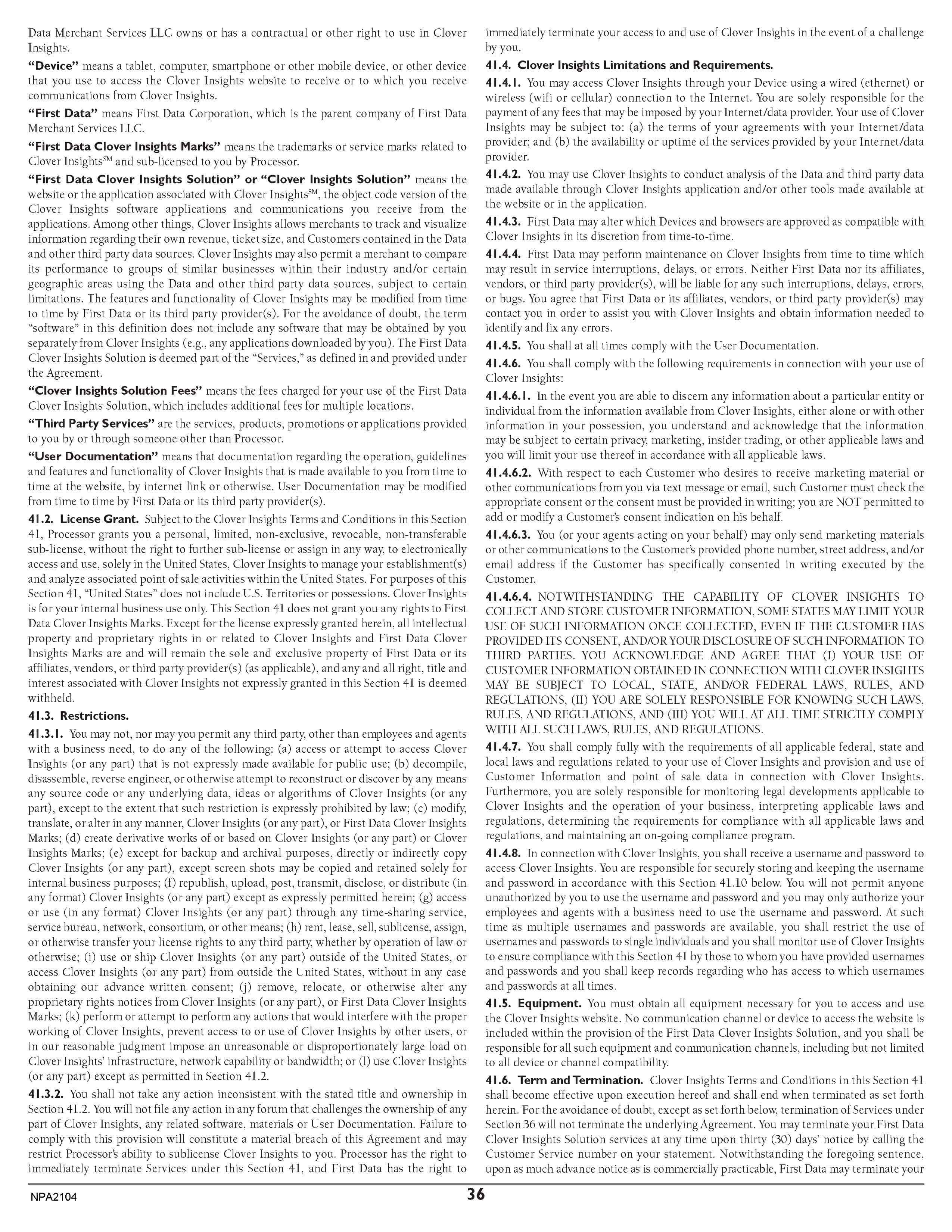 Merchant Services Program Terms and Conditions — page 36