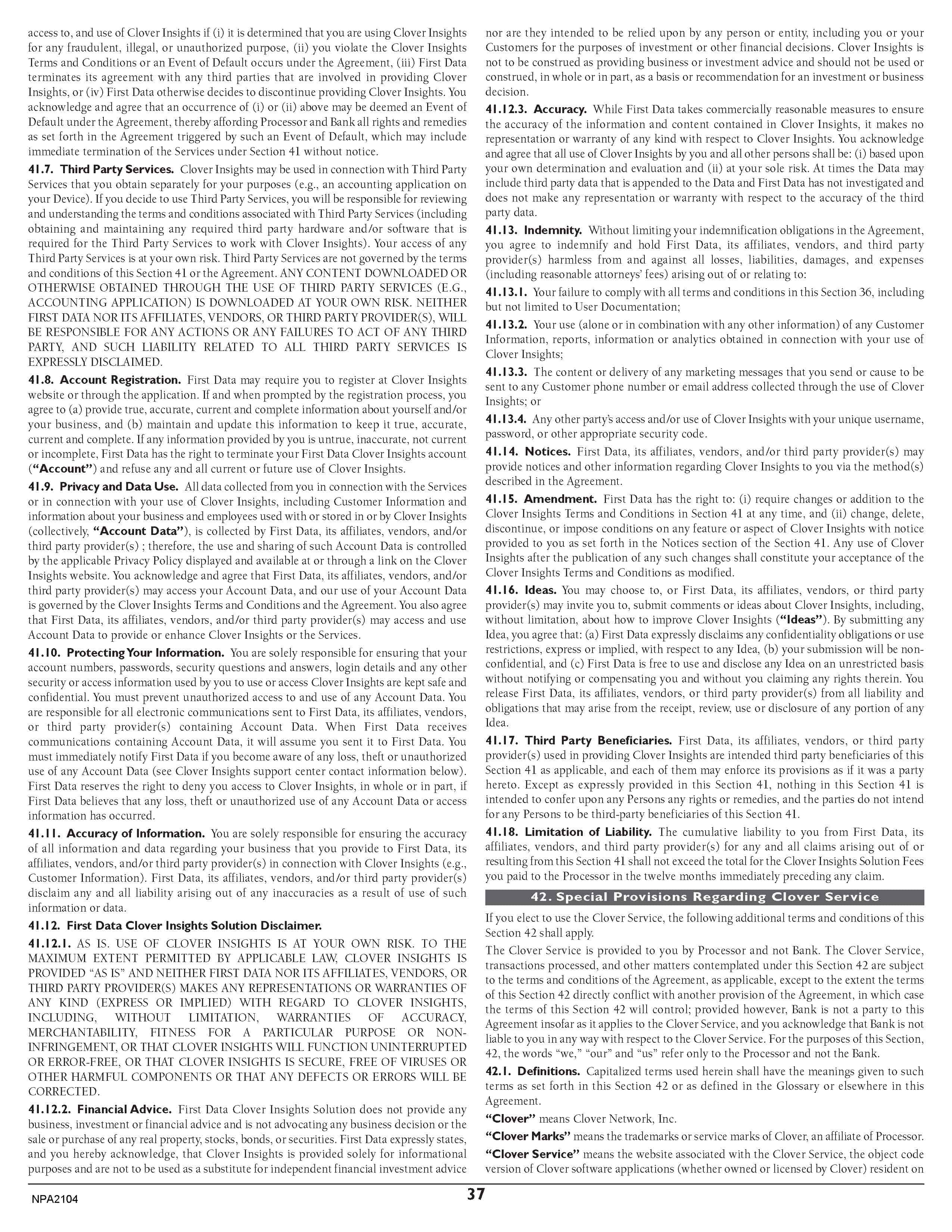 Merchant Services Program Terms and Conditions — page 37