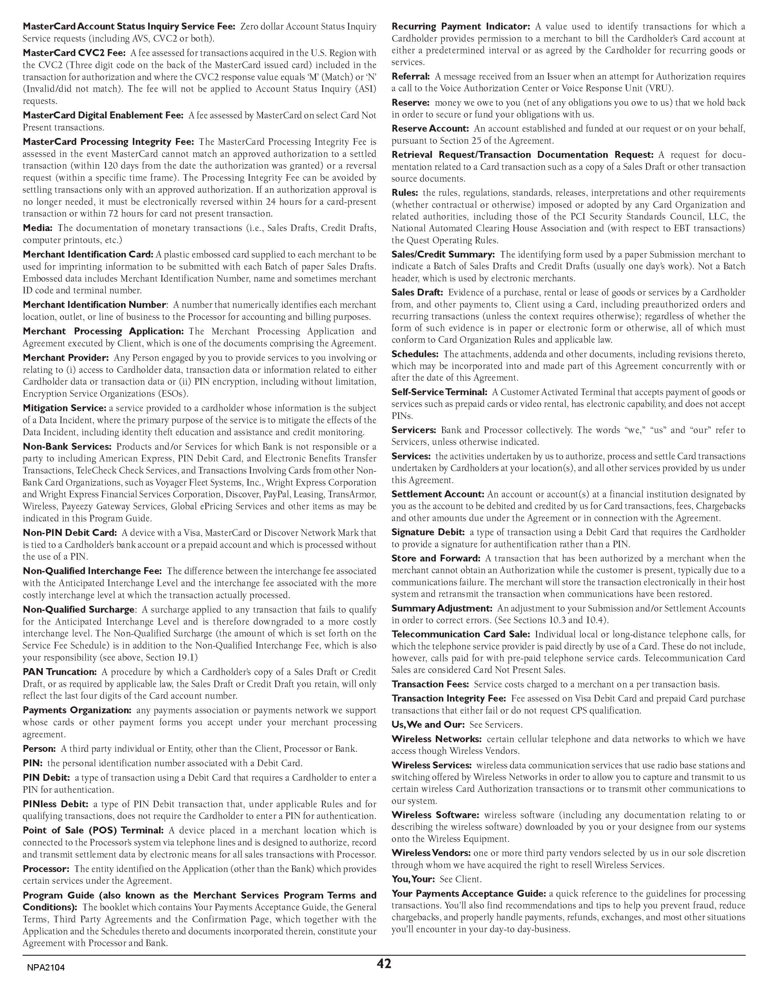 Merchant Services Program Terms and Conditions — page 42