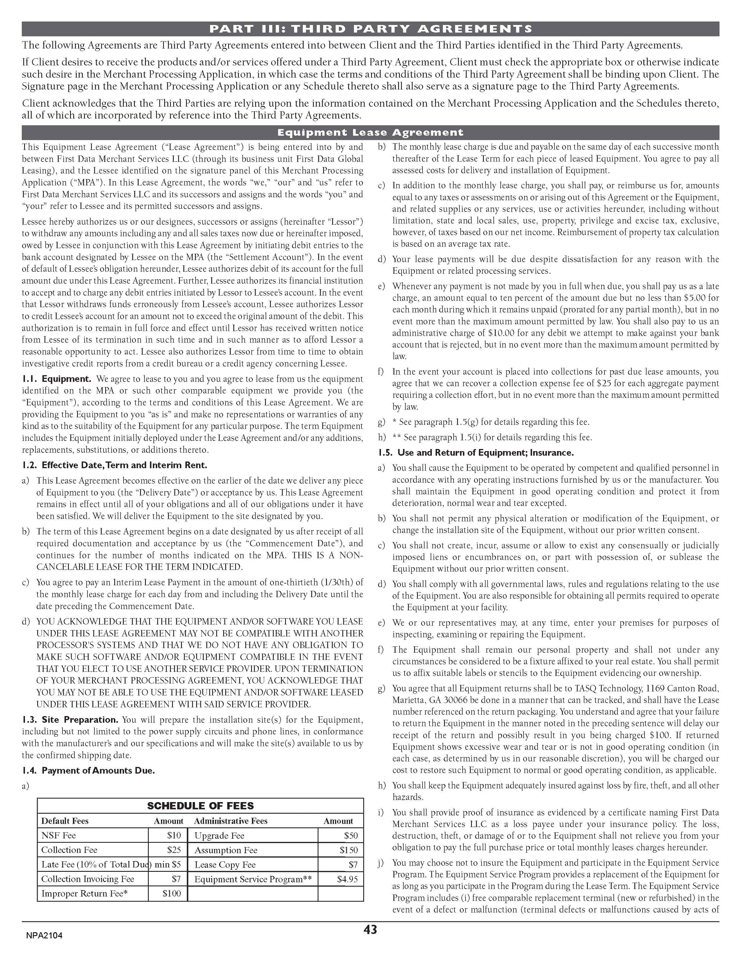 Merchant Services Program Terms and Conditions — page 43