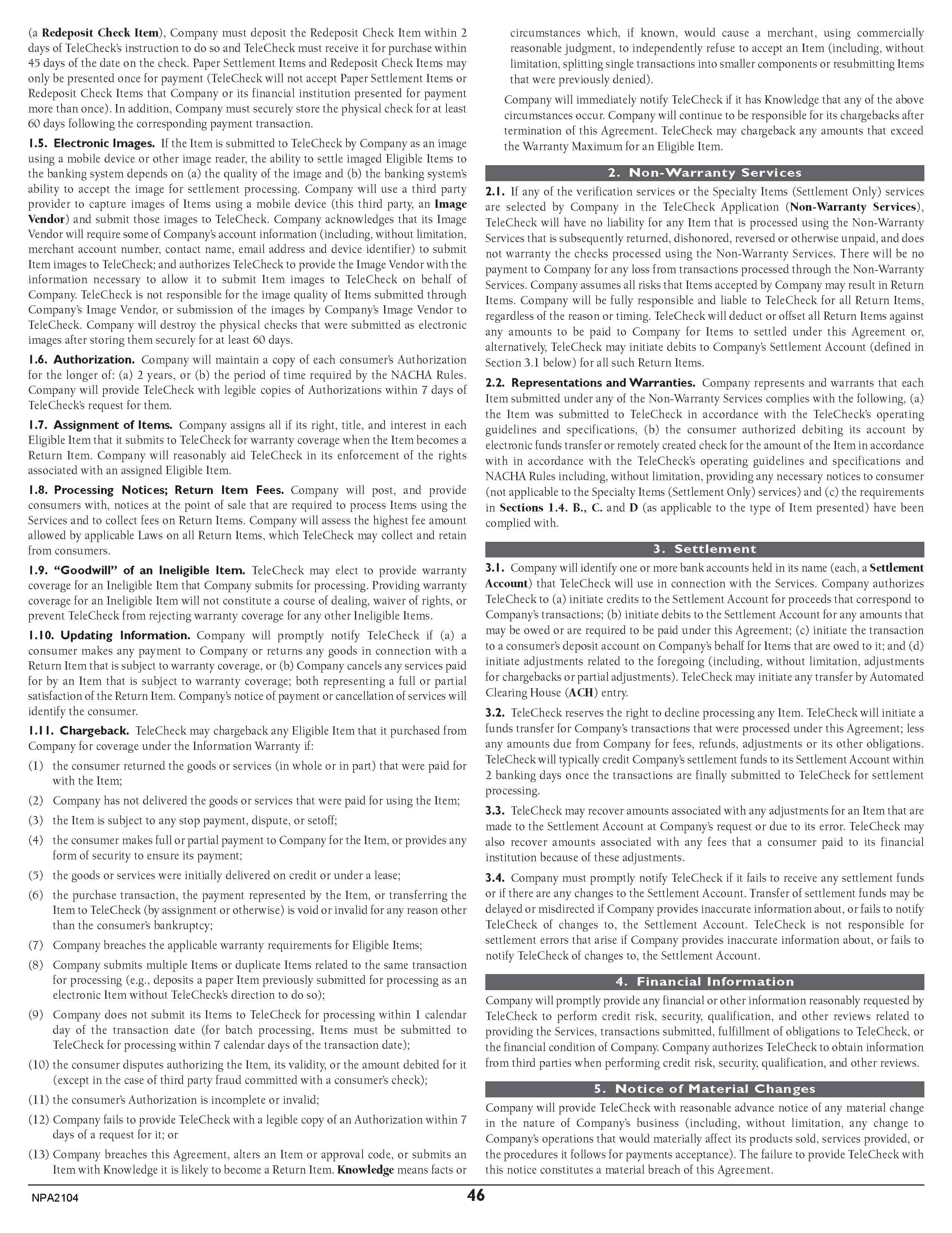 Merchant Services Program Terms and Conditions — page 46