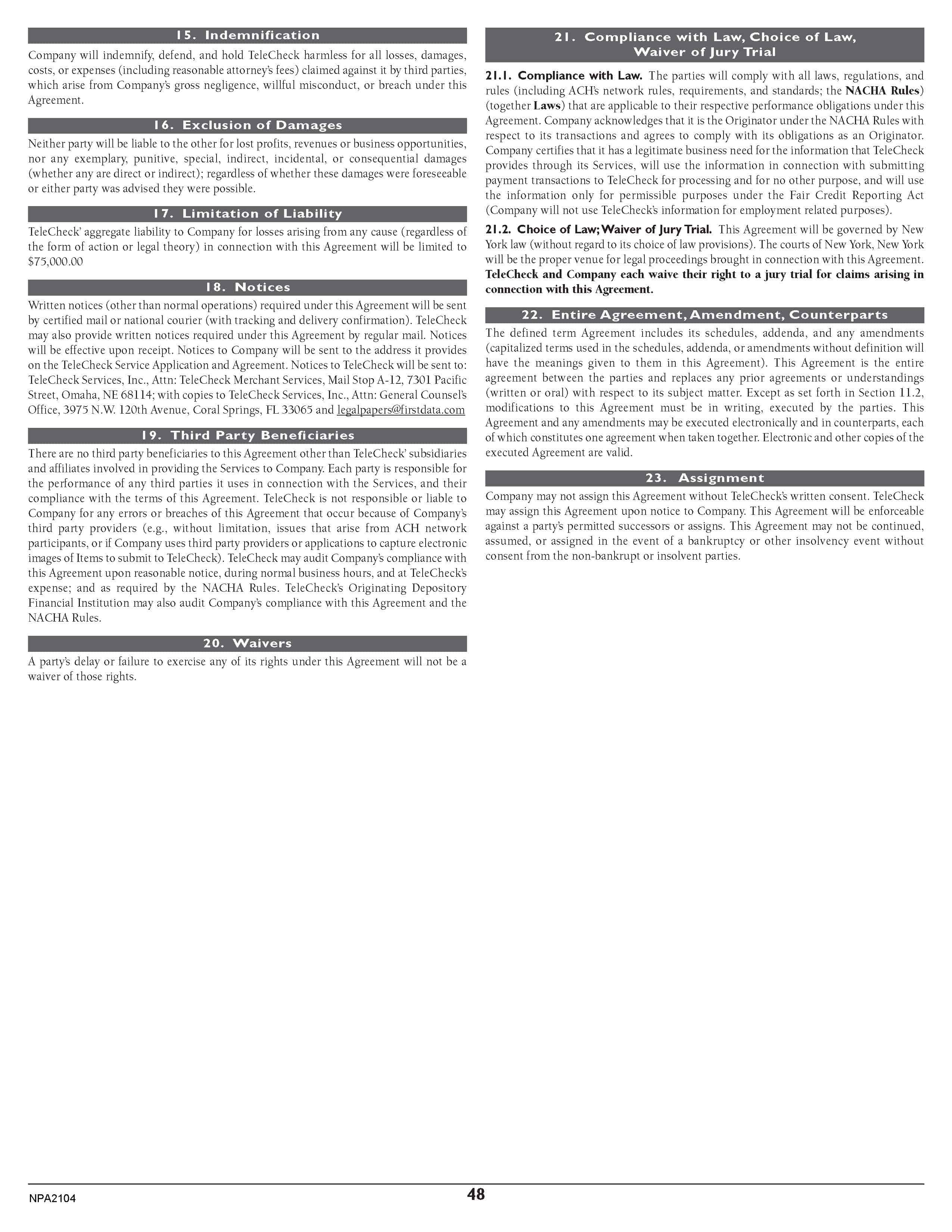 Merchant Services Program Terms and Conditions — page 48