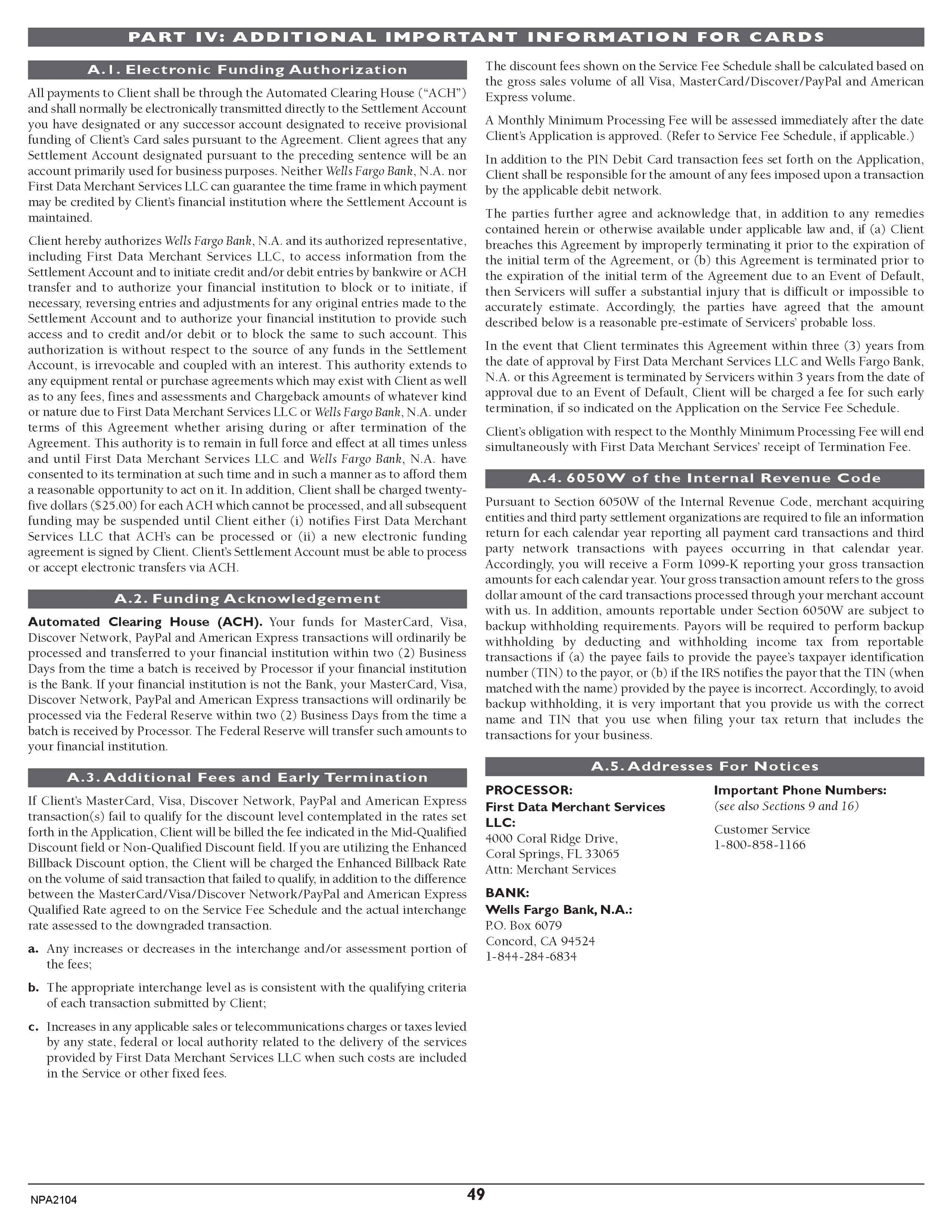 Merchant Services Program Terms and Conditions — page 49